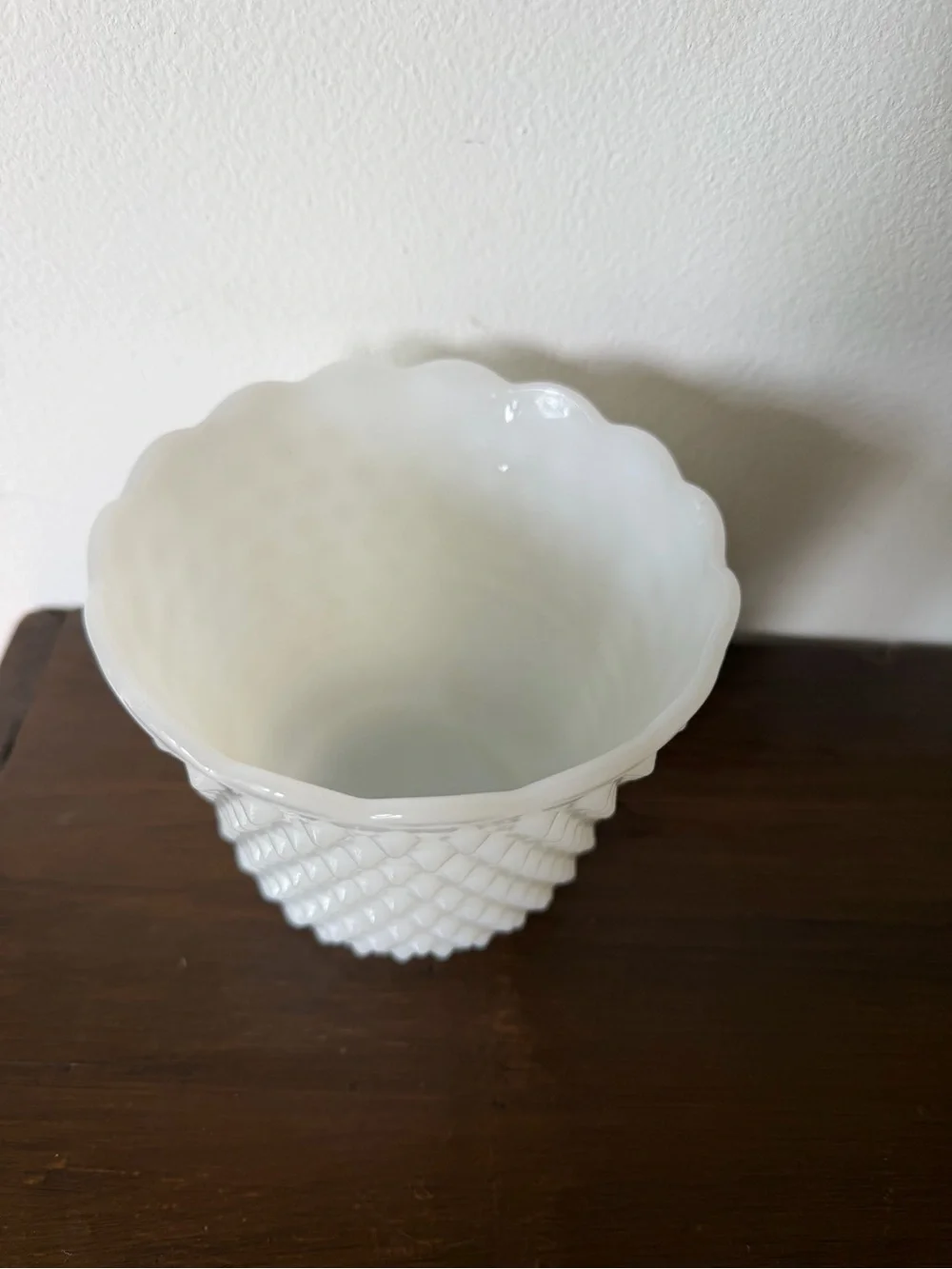 White Hobnail Milk Glass Scalloped Vase - Unbranded